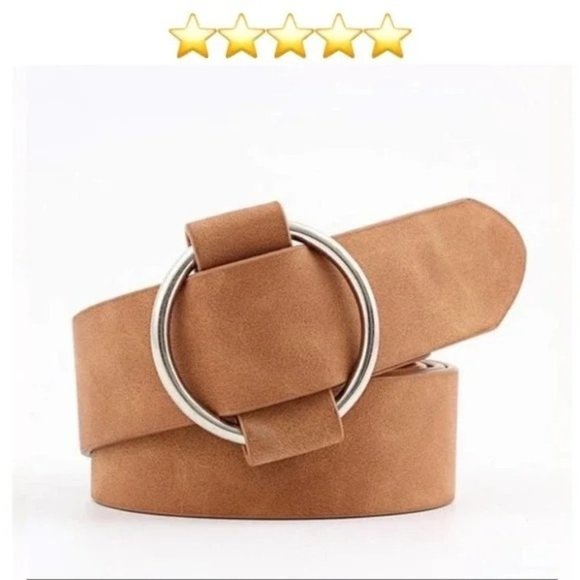 NEW Faux Vegan Leather Belt in Camel Nude Tan - Picture 3 of 12